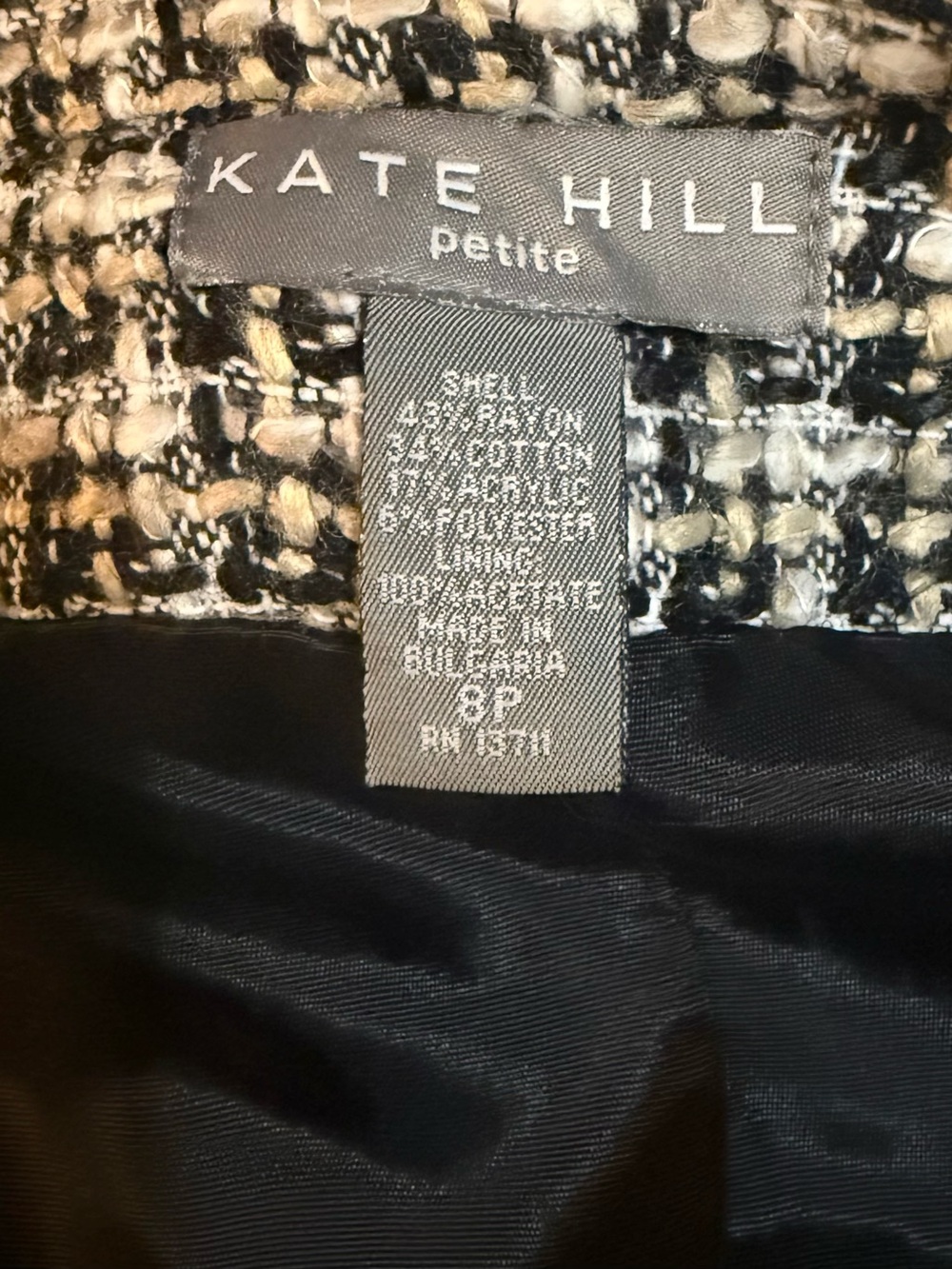 Vintage Kate Hill PetiteTweed Houndstooth Blazer Jacket - Picture 9 of 9